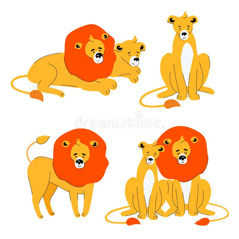 León y leona lindos - sistema plano del estilo del diseño de caracteres libre illustration León y leona lindos - sistema plano del estilo del diseño de caracteres libre illustration