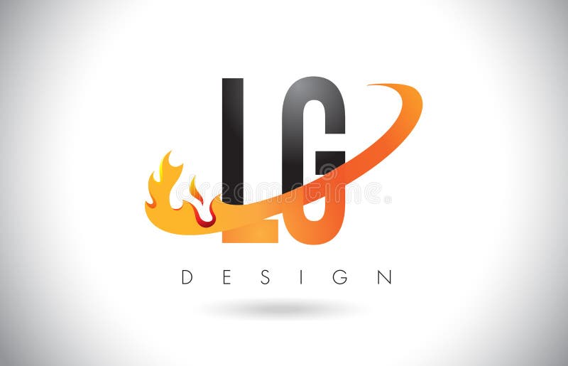 LG L G-bokstavslogo med brandflammor design och apelsinSwoosh