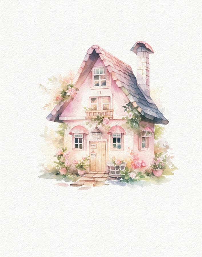 White and pink house illustration, Paper House Drawing, cottage