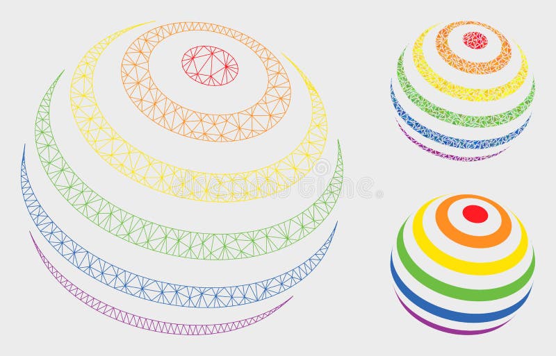 LGBT Color Stripes Abstract Sphere Vector Mesh Wire Frame Model and Triangle Mosaic Icon royalty free illustration