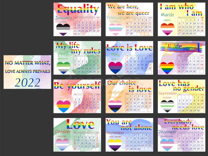 Lgbt Community Pride Calendar Stock Vector Illustration of text