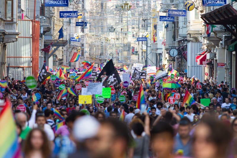 ISTANBUL, TURKEY - JUNE 29, 2014: 22. LGBTI Pride March held in Istiklal Avenue, Istanbul. Tens of thousands of people gathered to celebrate LGBT Honor week. ISTANBUL, TURKEY - JUNE 29, 2014: 22. LGBTI Pride March held in Istiklal Avenue, Istanbul. Tens of thousands of people gathered to celebrate LGBT Honor week.