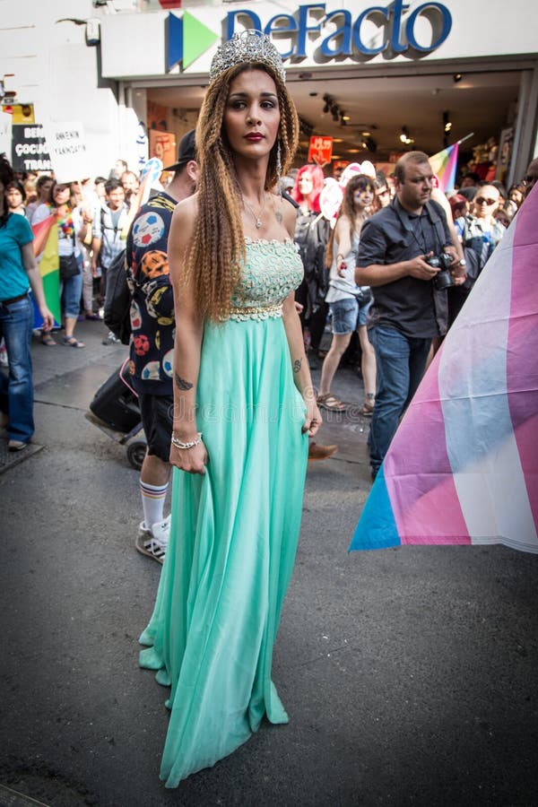 ISTANBUL, TURKEY - JUNE 29, 2014: Trans beauty in 22. LGBTI Pride March held in Istiklal Avenue, Istanbul. Tens of thousands of people gathered to celebrate LGBT Honor week. ISTANBUL, TURKEY - JUNE 29, 2014: Trans beauty in 22. LGBTI Pride March held in Istiklal Avenue, Istanbul. Tens of thousands of people gathered to celebrate LGBT Honor week.