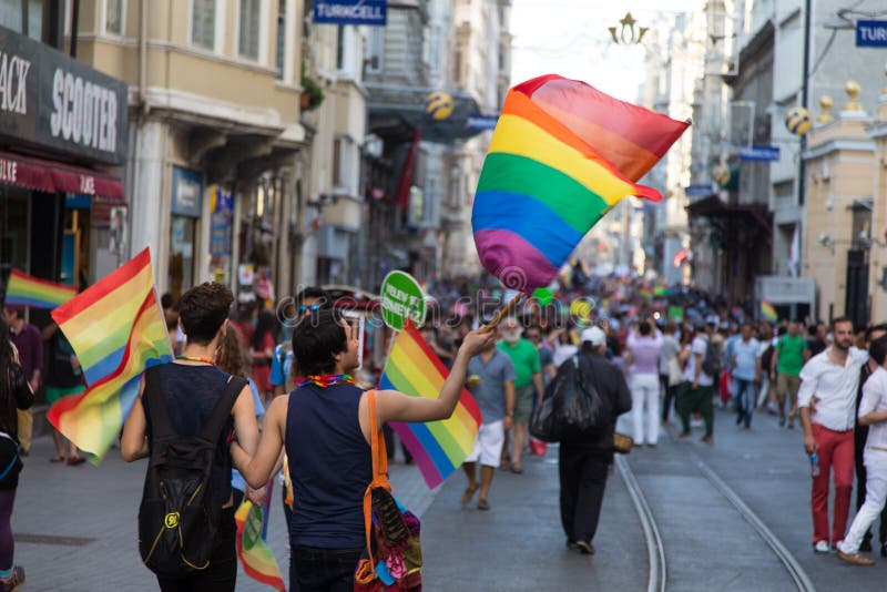 ISTANBUL, TURKEY - JUNE 29, 2014: 22. LGBTI Pride March held in Istiklal Avenue, Istanbul. Tens of thousands of people gathered to celebrate LGBT Honor week. ISTANBUL, TURKEY - JUNE 29, 2014: 22. LGBTI Pride March held in Istiklal Avenue, Istanbul. Tens of thousands of people gathered to celebrate LGBT Honor week.