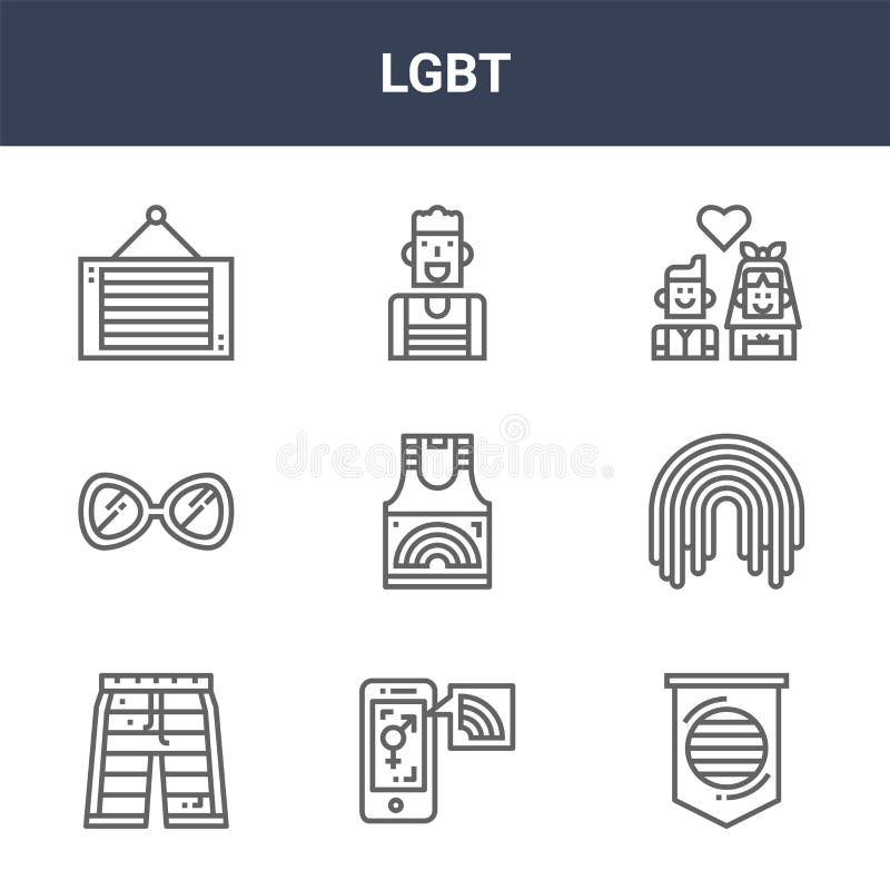 9 lgbt icons pack. trendy lgbt icons on white background. thin outline line icons such as banner, rainbow, man. lgbt icon set for vector illustration