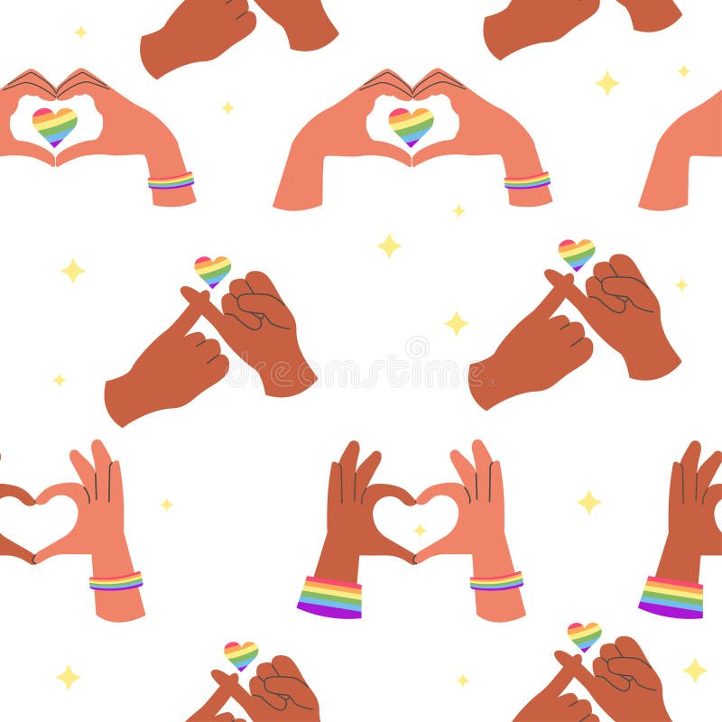 LGBT seamless pattern African American hands with heart vector illustration