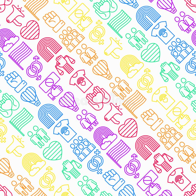 Lgbt Seamless Pattern With Thin Line Icons Stock Vector Illustration Of Freedom Icon 139712923
