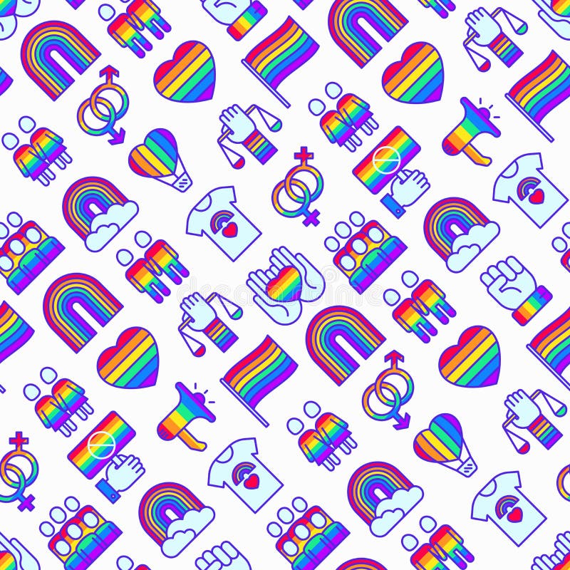 Lgbt Seamless Pattern With Thin Line Icons Stock Vector Illustration Of Colorful Cloud 139116478