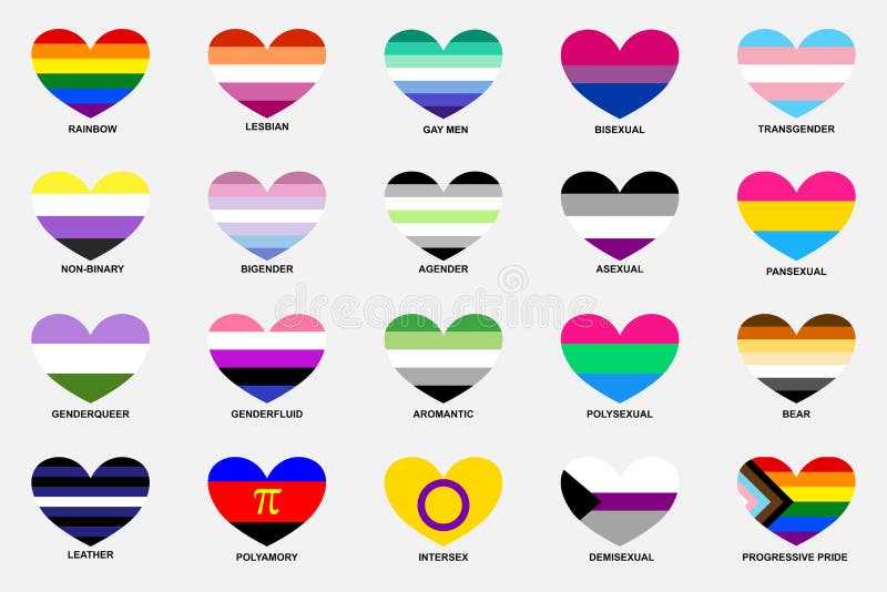 Lgbt Sexual Identity Pride Heart Shaped Flags Collection Stock Vector Illustration Of Lgbt