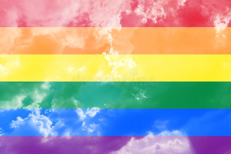 LGBTQ-begreppet, den LGBTQ-flagga- med molnhimmel, LGBT-stolthetflaggan eller regnbågestolthetflaggan inkluderar av lesbiskt, gla