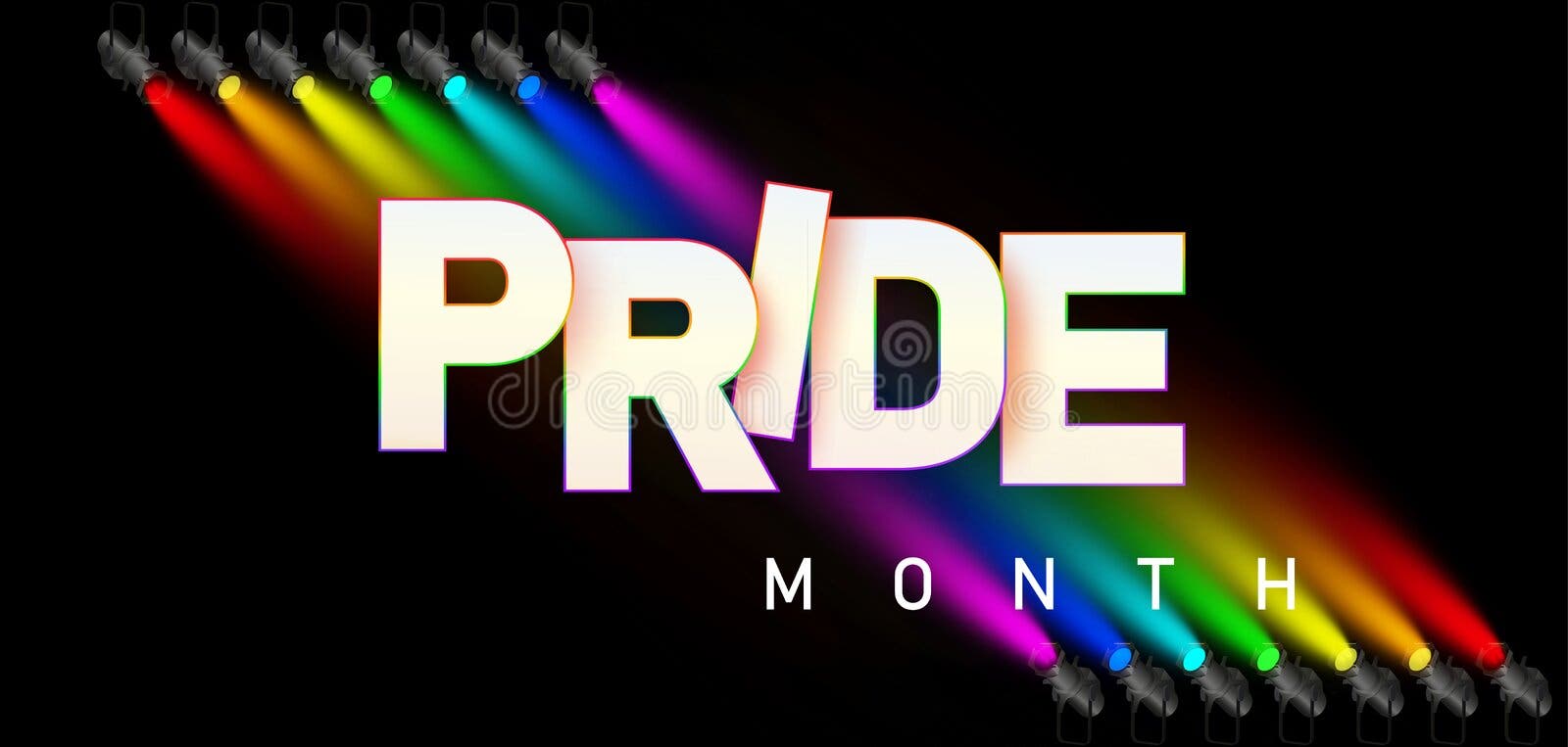 LGBTQ Pride Month. Pride Text Label on Blurred Rainbow Background