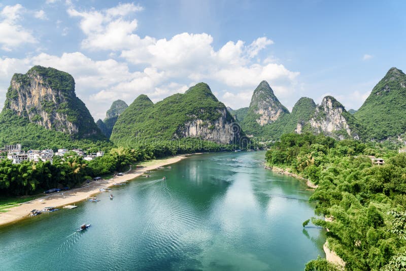 The Li River (Lijiang River) among scenic karst mountains, China royalty free stock image The Li River (Lijiang River) among scenic karst mountains, China royalty free stock image