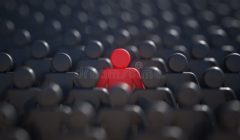 Liadership, difference and standing out of crowd concept. 3D rendered illustration