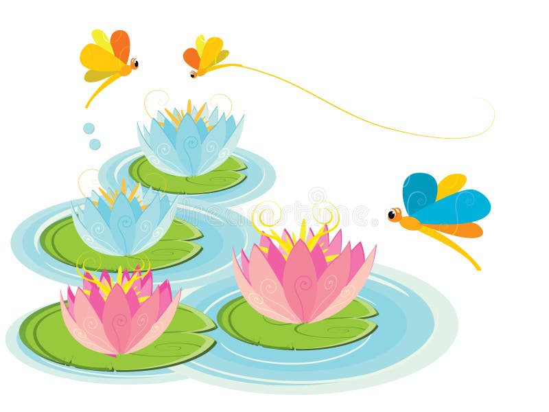 Dragonfly flying over a water-lily on lake. Dragonfly flying over a water-lily on lake