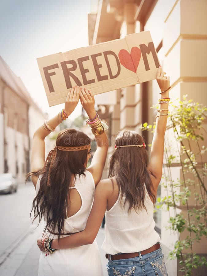 Boho girls with label with text Freedom. Boho girls with label with text Freedom