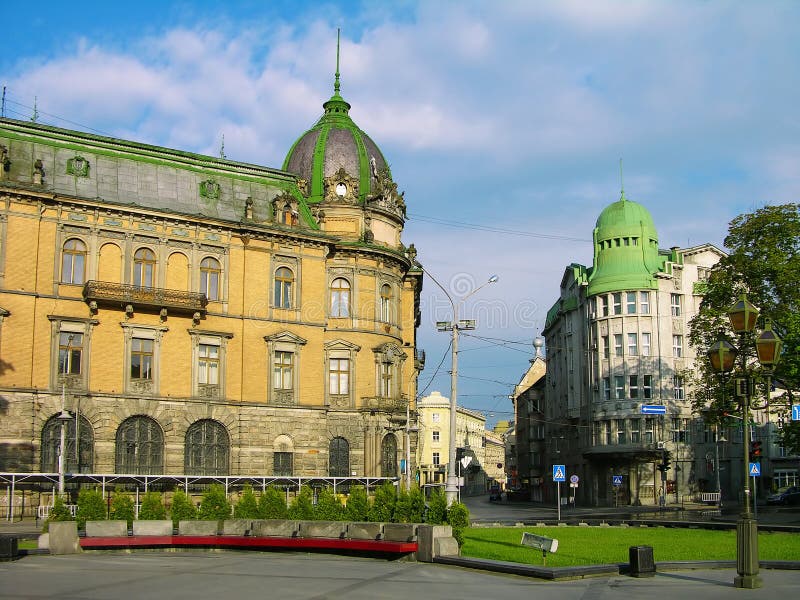 Liberty avenue - central street of Lviv, Ukraine royalty free stock photography