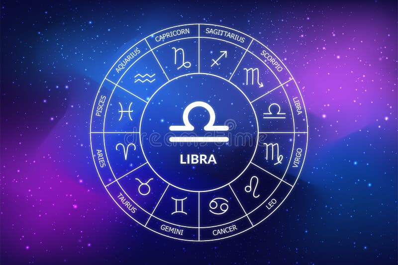 Libra Zodiac Sign. Abstract Night Sky Background. Libra Icon on Blue ...
