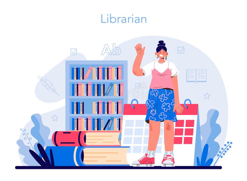 Librarian Concept. Library Staff Cataloguing and Sorting Books Stock