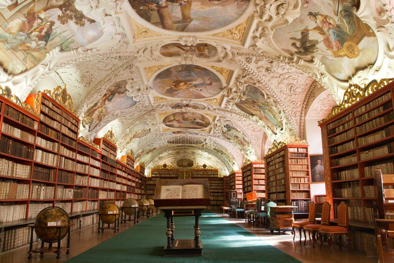 Library, Ancient books in Stragov monastery royalty free stock images