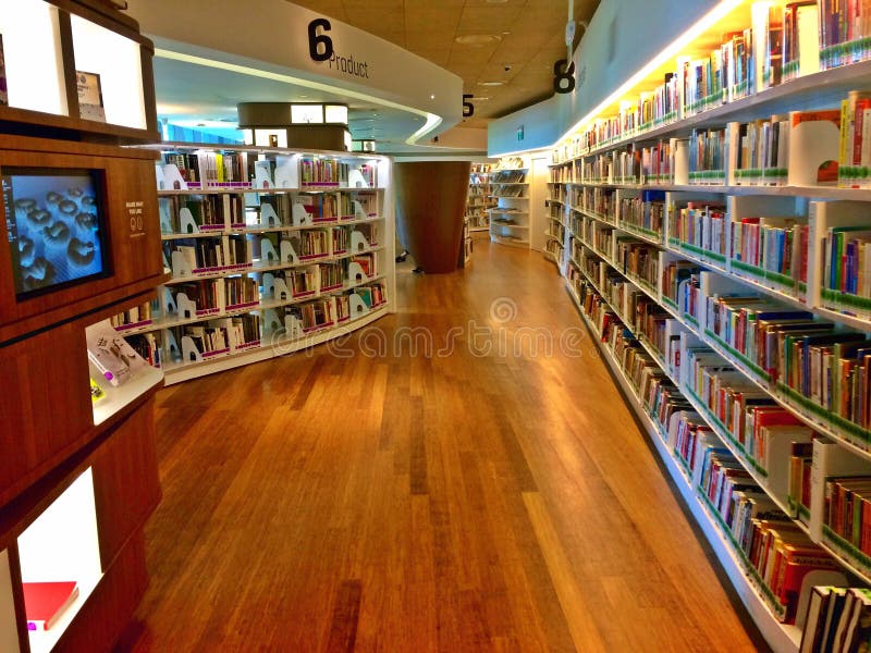 Library Interior with Book Shelves Editorial Photo Image of education