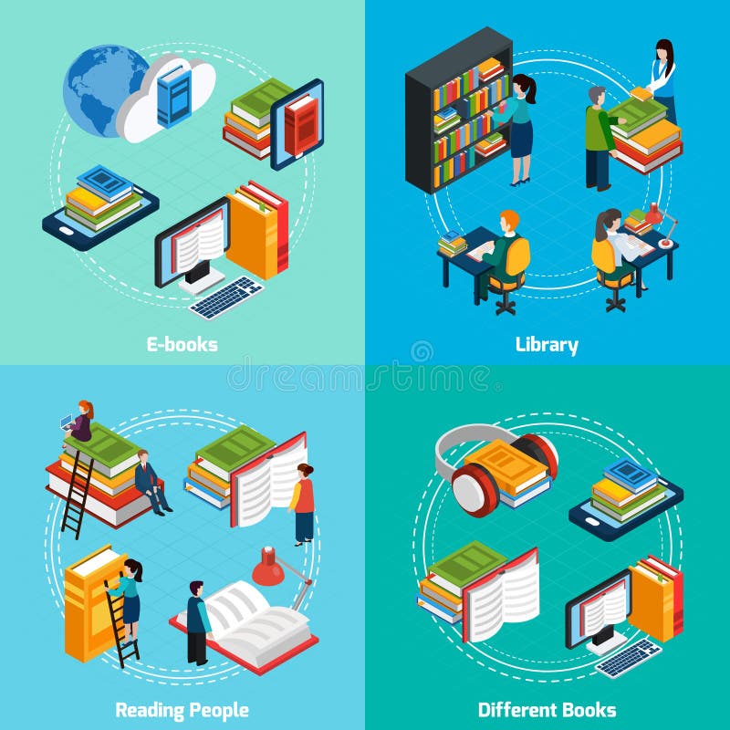 Library Isometric 2x2 Compositions vector illustration
