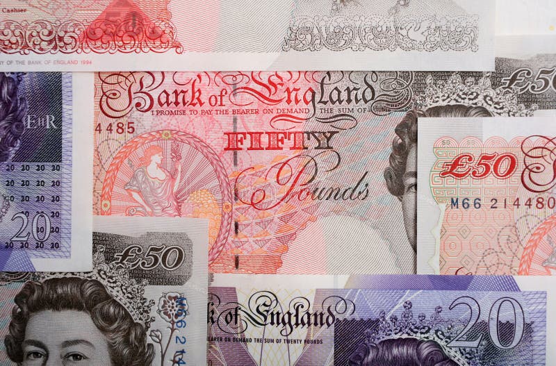 An arrangement of high value British banknotes, close-up view. An arrangement of high value British banknotes, close-up view