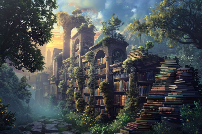 Libreria incantata in una foresta di luppolo fotografia stock libera da diritti
