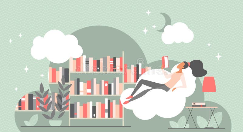 Librería biblioteca y estudiante de aprendizaje leyendo concepto de conocimiento de libro abierto ilustración del vector
