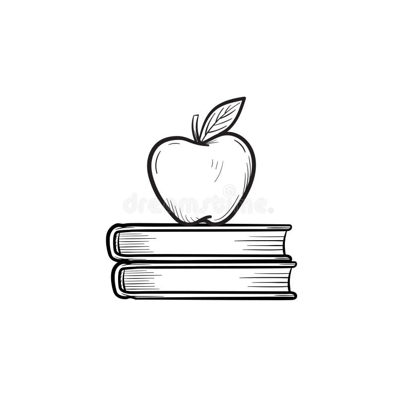 Libri di testo ed icona disegnata a mano di schizzo della mela illustrazione vettoriale Libri di testo ed icona disegnata a mano di schizzo della mela illustrazione vettoriale