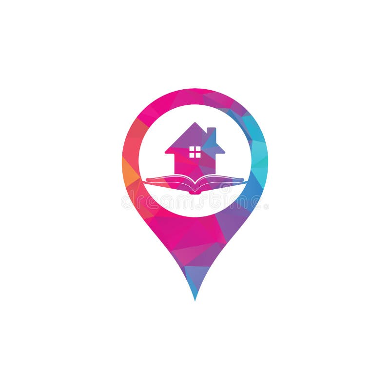 Libro casa mapa pin forma concepto logo diseño stock de ilustración