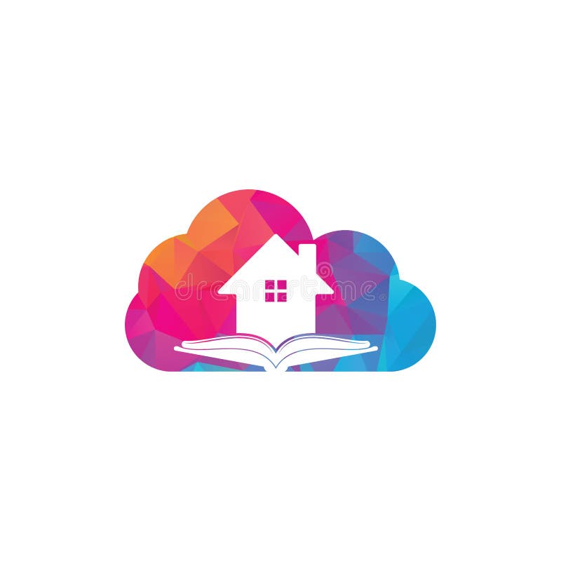 Libro casa nube forma concepto logo diseño plantilla. stock de ilustración