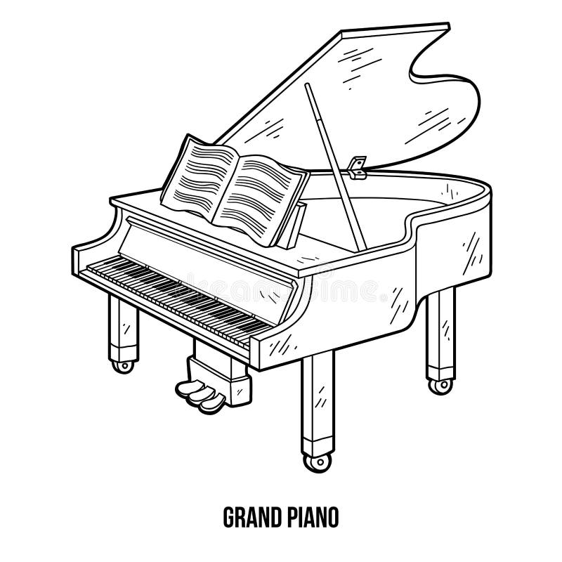 Libro da colorare: strumenti musicali (pianoforte a coda) royalty illustrazione gratis