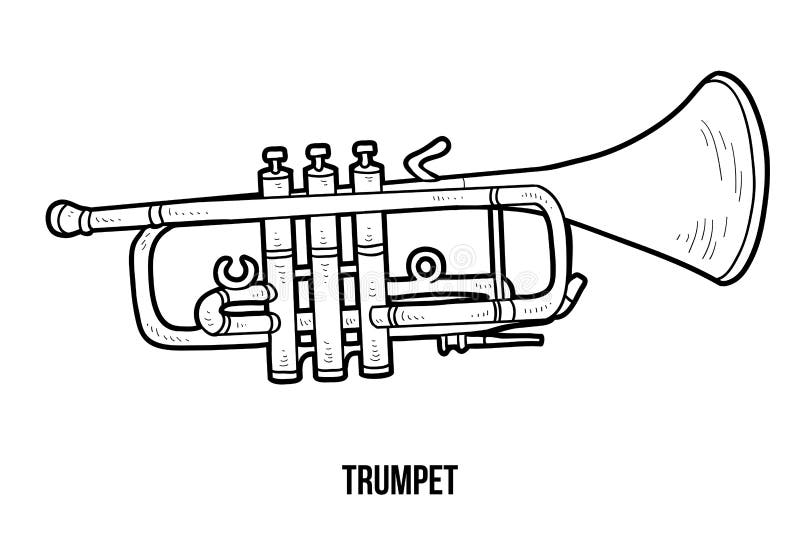Libro da colorare: strumenti musicali (tromba) royalty illustrazione gratis
