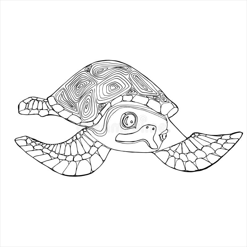  Libro De Coloración De Tortugas Marinas. Libro De Dibujo Manual Para Niños Y Adultos Stock de ilustración