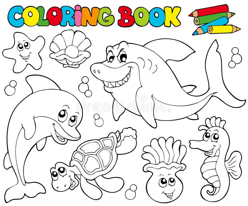 Libro de colorante con los animales de marina 2 ilustración del vector