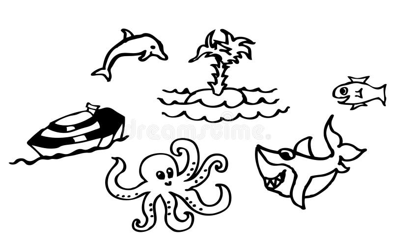 Libro De Colorear - Dibujos Sobre La Playa Y El Mar Con Un Tiburón Y Un Delfín Para Los Niños También Disponibles Como Dibujo Del Ilustración del Vector - Ilustración de muchacha, Libro De Colorear - Dibujos Sobre La Playa Y El Mar Con Un Tiburón Y Un Delfín Para Los Niños También Disponibles Como Dibujo Del Ilustración del Vector - Ilustración de muchacha,