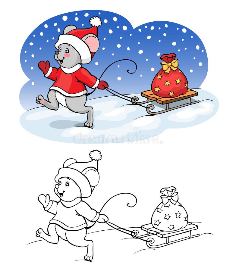 Libro de colorear o página Ratón del vector con el regalo ilustración del vector Libro de colorear o página Ratón del vector con el regalo ilustración del vector