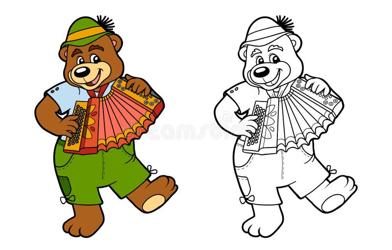 Libro de colorear para los niños: oso y acordeón ilustración del vector Libro de colorear para los niños: oso y acordeón ilustración del vector