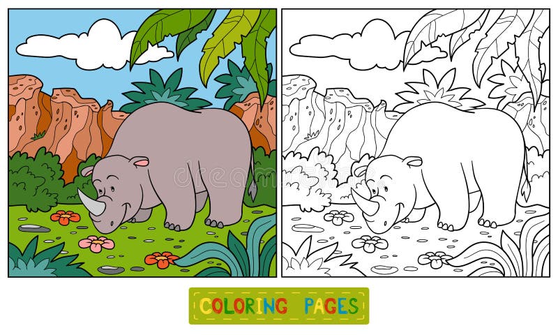 Libro de colorear (rinoceronte) stock de ilustración Libro de colorear (rinoceronte) stock de ilustración