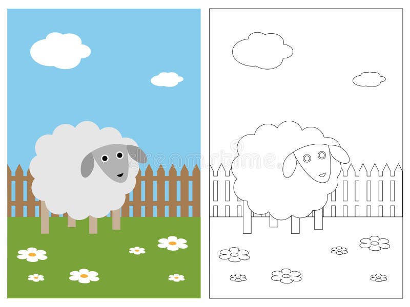 Libro de la paginación del colorante - oveja stock de ilustración Libro de la paginación del colorante - oveja stock de ilustración