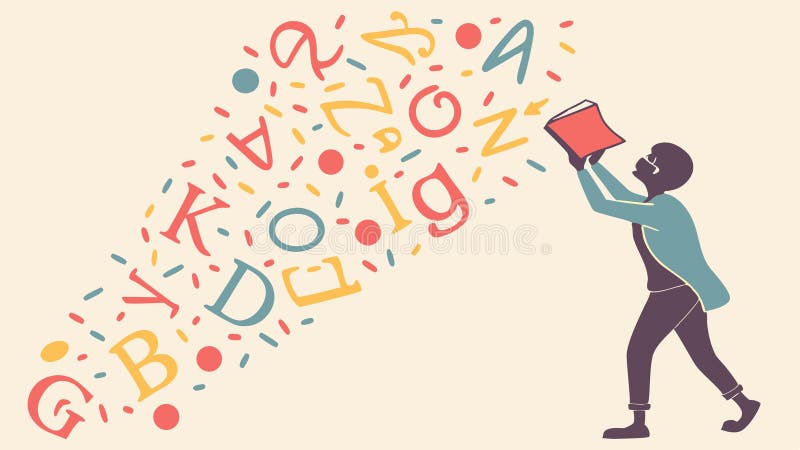 Libro de lectura de persona con letras que descienden el diseño de vector IA generativa libre illustration