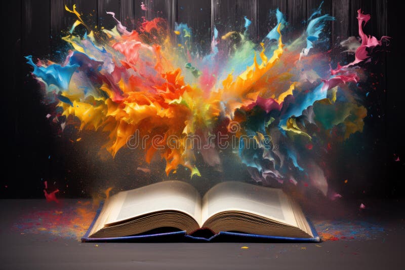 Libro magico aperto spellante colorato. generare i fotografia stock libera da diritti