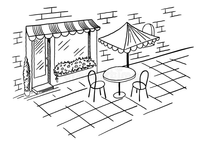 Libro Para Colorear. Acogedor Café Al Aire Libre Al Aire Libre. Una Mesa  Con Sillas. Boceto Dibujado a Mano. Estilo Vintage. Vecto Ilustración del  Vector - Ilustración de acogedor, silla: 213014756