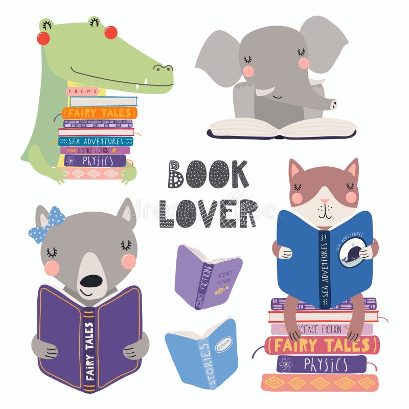 Libros de lectura lindos de los animales fijados libre illustration Libros de lectura lindos de los animales fijados libre illustration