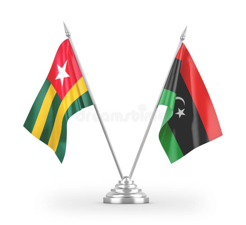 Libya and Togo table flags isolated on white 3D rendering.