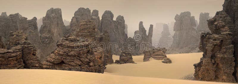 The unusual removed rocks among sand. Libyan Desert. Dense gold dust. The unusual removed rocks among sand. Libyan Desert. Dense gold dust.