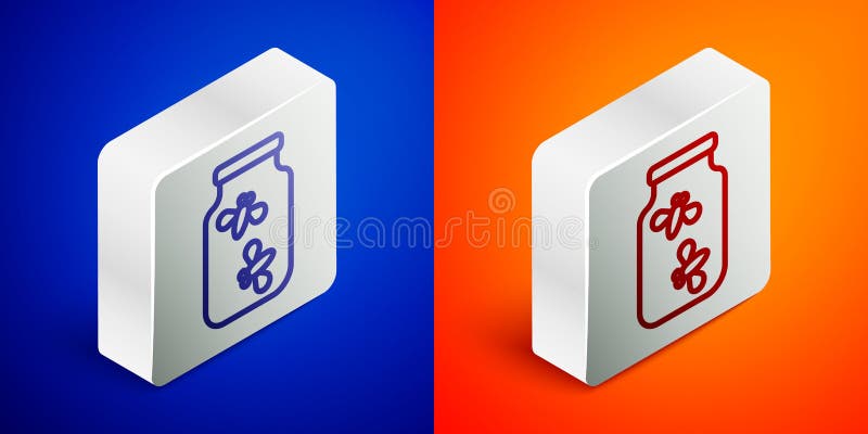 Licerine izometrice în linie într-o pictogramă de borcan izolată pe fond albastru și portocaliu. buton pătrat de argint. vector vector illustration