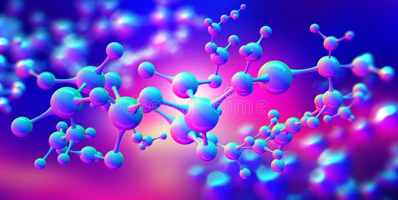 Licht purpurrotes Neon. Wissenschaftshintergrund mit Molekül. abstrakte Atomstruktur für Wissenschaft oder medizinischen Hintergru lizenzfreie abbildung