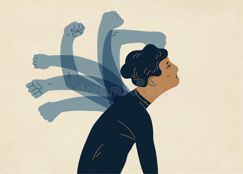 Lichtdurchlässige gespenstische Hände, die Mann schlagen Konzept der psychologischen SelbstGeißelung, Selbstbestrafung, Selbstern lizenzfreie abbildung Lichtdurchlässige gespenstische Hände, die Mann schlagen Konzept der psychologischen SelbstGeißelung, Selbstbestrafung, Selbstern lizenzfreie abbildung