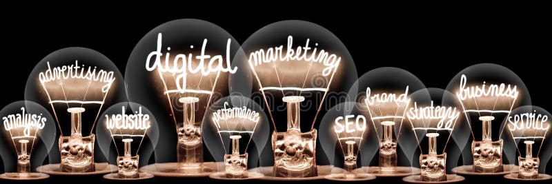 Lichte lampen met digitaal marketingconcept